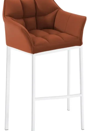 Speciale Aanbieding Barkruk Damaso Kunstleer met Vierpootsframe Kleur:licht bruin | Kleur frame:wit