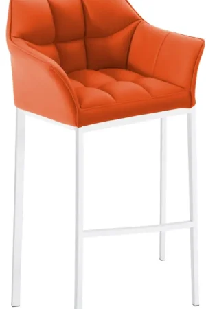 Superprijs Barkruk Damaso Kunstleer met Vierpootsframe Kleur:oranje | Kleur frame:wit