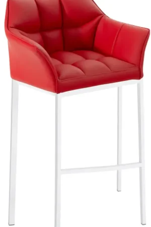 Barkruk Damaso Kunstleer met Vierpootsframe Kleur:rood | Kleur frame:wit Direct Beschikbaar