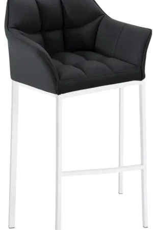 Direct Beschikbaar Barkruk Damaso Kunstleer met Vierpootsframe Kleur:zwart | Kleur frame:wit