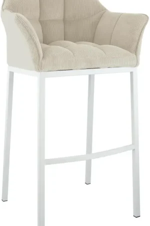 Barkruk Damaso Cord met Vierpootsframe Kleur:creme | Kleur frame:wit Betaalbaar