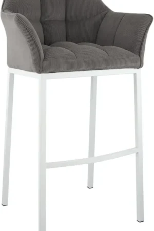 Finale Uitverkoop Barkruk Damaso Cord met Vierpootsframe Kleur:grijs | Kleur frame:wit