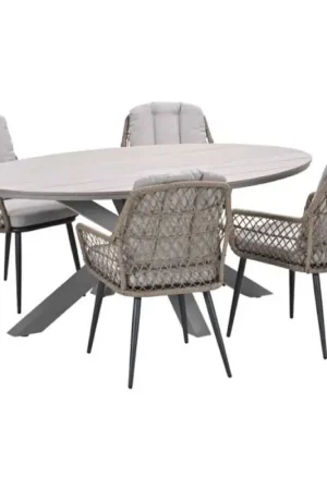 Goedkoop Allasio tuinset 5-delig naturel met Edison tuintafel ovaal 180x115 cm light teak vironwood