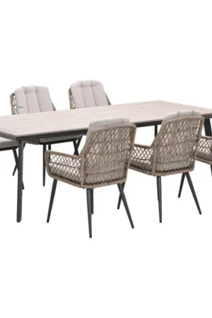 Allasio tuinset 7-delig carbon black met Vigo tuintafel 230x100 cm light teak vironwood Dagaanbieding