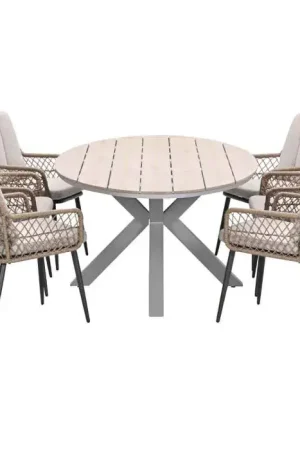 Allasio tuinset 7-delig taupe met Edison tuintafel light teak vironwood Gratis Retour