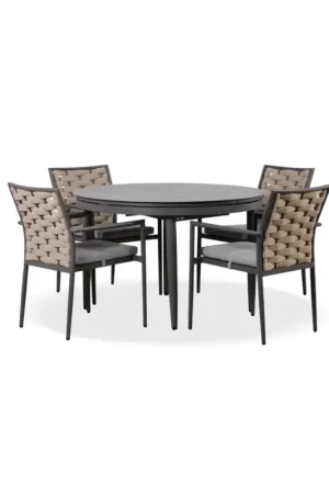 Gecertificeerd Boender Outdoor dining tuinset 4 personen aluminium met kussens antraciet