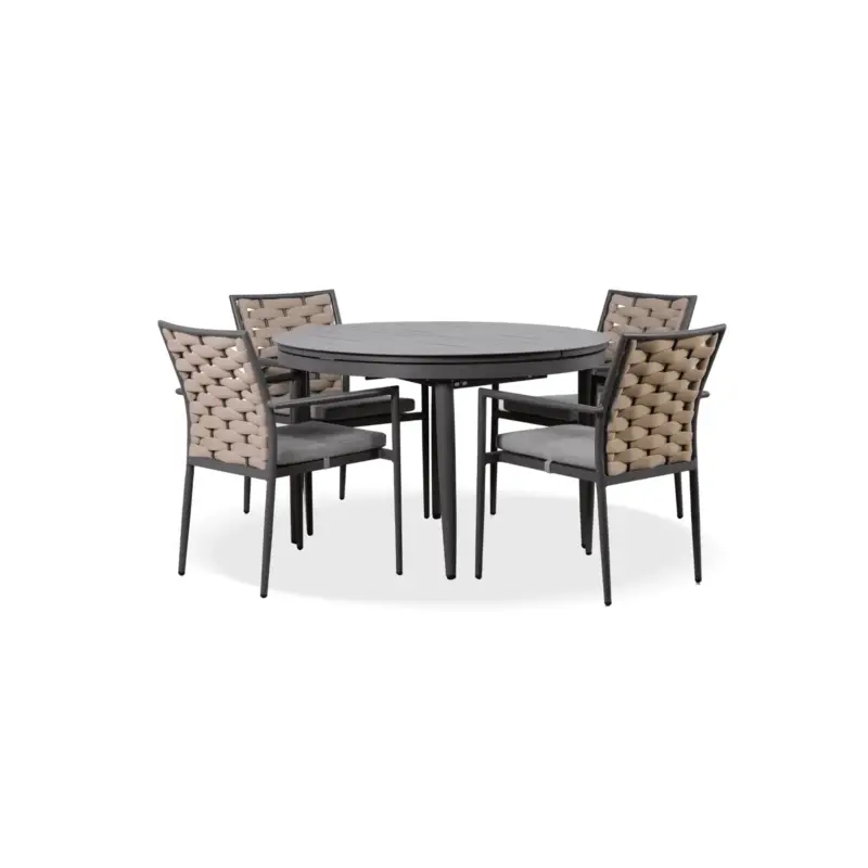 Gecertificeerd Boender Outdoor dining tuinset 4 personen aluminium met kussens antraciet