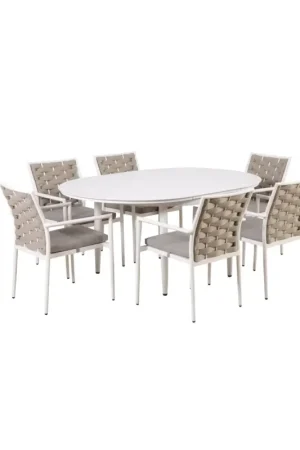 Beste Prijs Boender Outdoor dining tuinset 6 personen aluminium met kussens wit