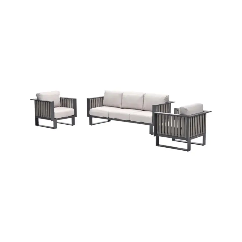 Bologna stoel-bank loungeset - 3-delig - carbon black - taupe - desert sand Voordeelprijs
