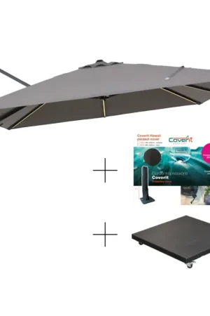Snelle Levering Garden Impressions Hawaii Lumen parasolset 300x300 LED lichtgrijs doek