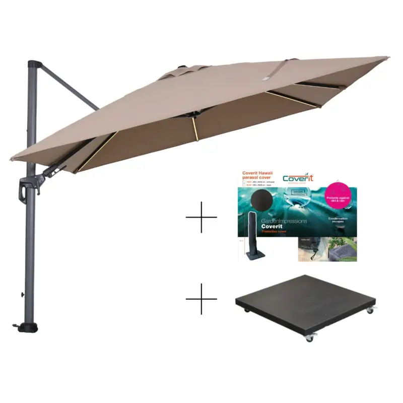 Garden Impressions Hawaii Lumen parasolset 300x300 LED verlichting taupe Alleen Vandaag
