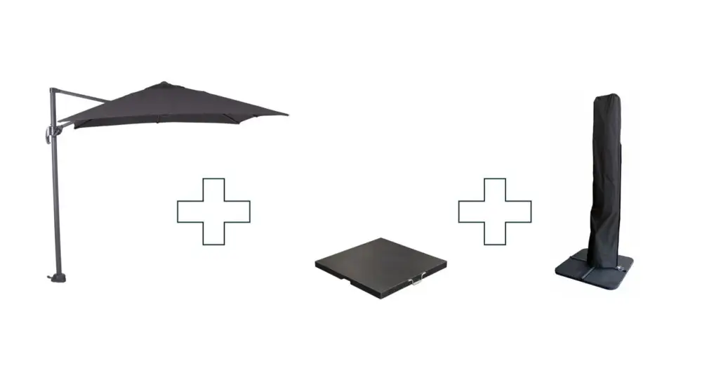 Actieprijs Garden Impressions Hawaii S zweefparasol vierkant 250x250 cm zwart met granieten voet 60 kg en hoes – complete set