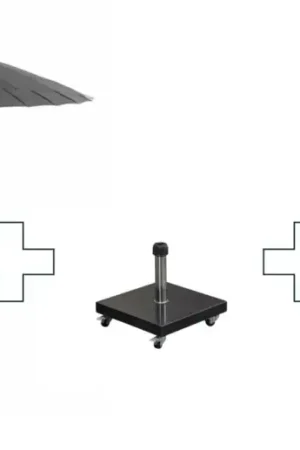 Direct Verzonden Set van ronde Manilla parasol - met parasolvoet en beschermhoes - 250 cm - Donkergrijs