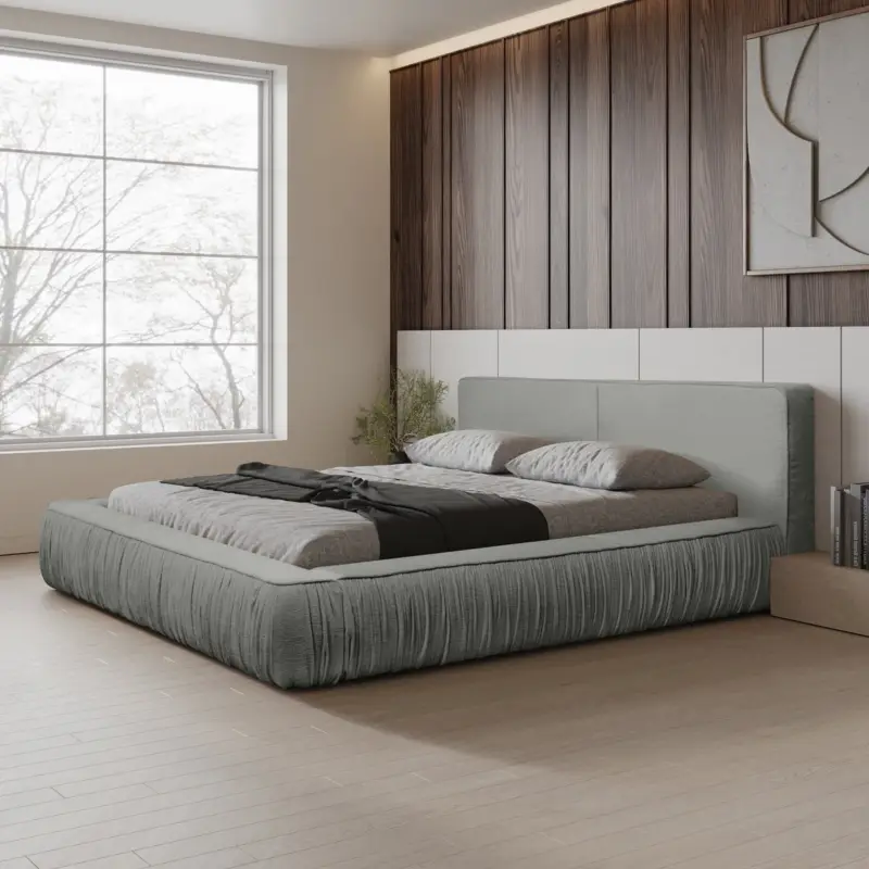 Weekendaanbieding Naomi 180 x 200 cm Gestoffeerd Bed Lichtgrijs