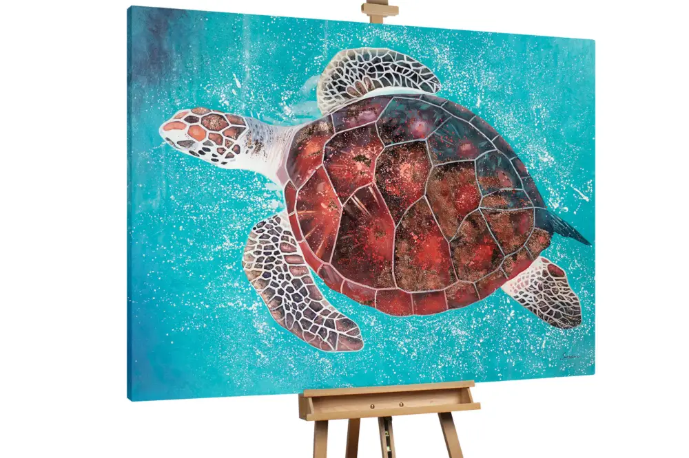 XXL Olieverf schilderijen 'Turquoise Turtle' | Handgeschilderd unicum Superprijs
