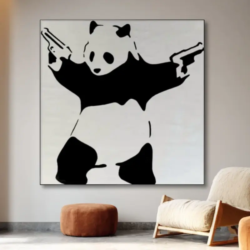 XXL Olieverf schilderijen 'Banksy's Panda' | Handgeschilderd unicum Koop Vandaag