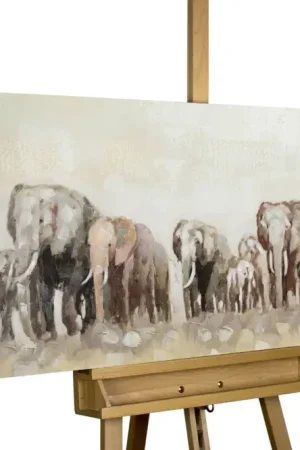 Gratis Retour Handgeschilderd schilderij 'March of the Elephants' 150x50cm | incl. certificaat van echtheid