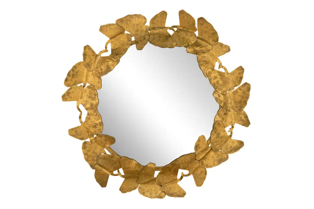 Tijdelijk Beschikbaar Metalen wandspiegel 'Ginkgo Wreath' 80x80x5cm