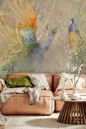 Behang 'Peacocks Dancing - First Variant' Dagaanbieding