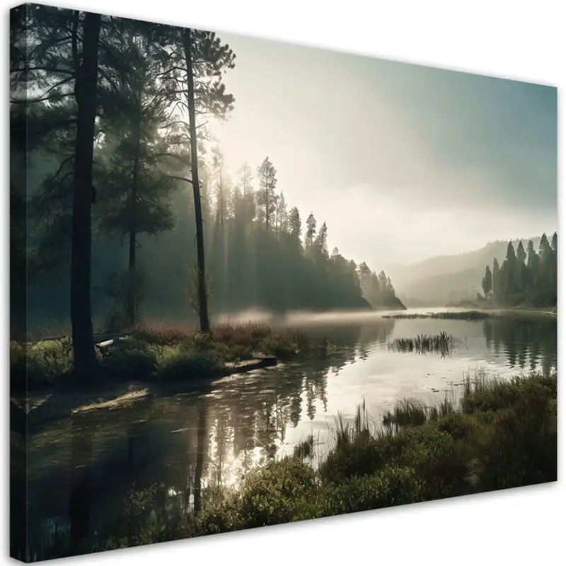 Beste Prijs Canvas Poster 'Misty Morning by the Lake'