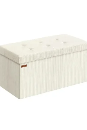 Nancy's Merate Opbergbank - Bankje met opbergruimte - Crèmewit - Corduroy - ± 75 x 40 x 40 cm Beste Prijs