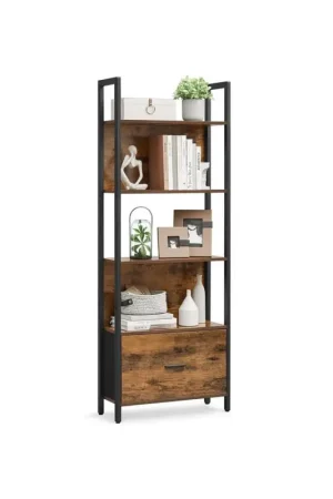 Nancy's Mergozzo Boekenkast - Opbergkast - Vitrinekast - Vintage Bruin / Zwart - ± 60 x 25 x 165 cm Veilige Betaling