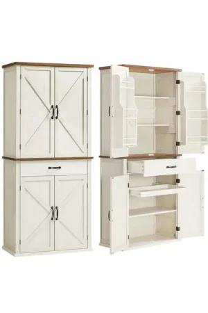 Voordeelprijs Nancy's Mezzenile Hoge Keukenkast- Voorraadkast - Opbergkat - Vintage Wit - ± 80 x 40 x 180 cm