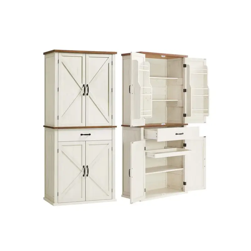 Voordeelprijs Nancy's Mezzenile Hoge Keukenkast- Voorraadkast - Opbergkat - Vintage Wit - ± 80 x 40 x 180 cm