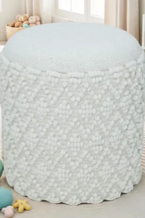 Seizoensaanbieding Nancy's Moncalieri Poef - Krukje - Wit - Wol - Ø 40 x 45 cm