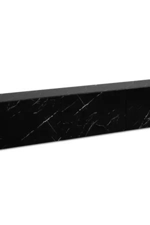 Korting Nancy's Monguzzo TV Meubel - TV Kast - Lowboard - Zwevend - Zwart - Marmerlook - 160 x 30 x 30 cm