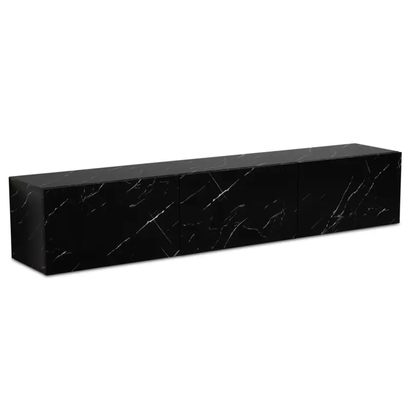 Korting Nancy's Monguzzo TV Meubel - TV Kast - Lowboard - Zwevend - Zwart - Marmerlook - 160 x 30 x 30 cm