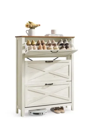Nancy's Offanengo Schoenenkast - Opbergkast voor Schoenen - Vintage Wit - ± 85 x 25 x 125 cm Exclusieve Aanbieding