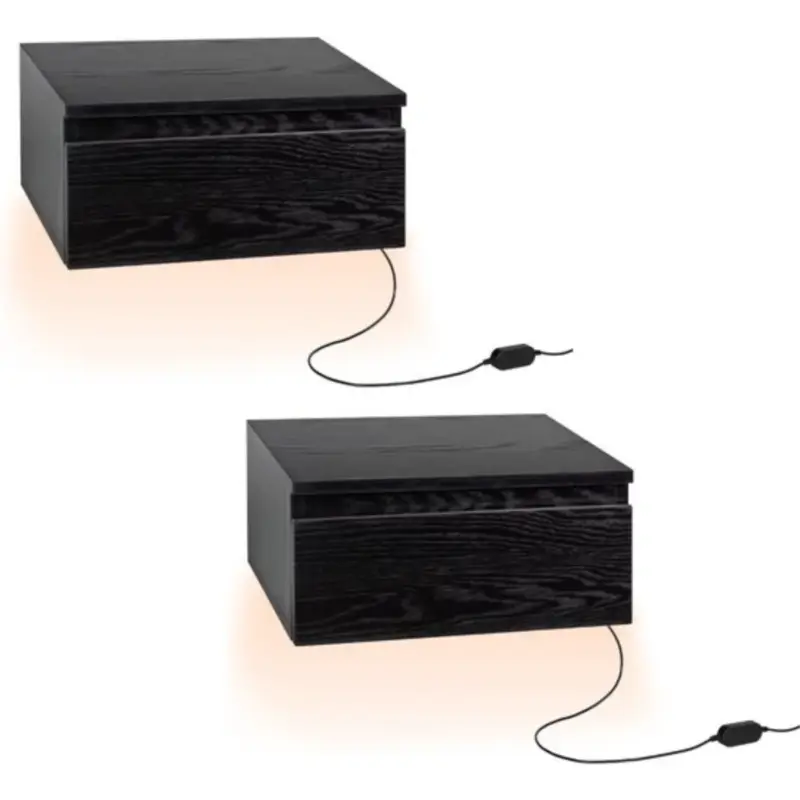 Snelle Levering Casamoda Zwevend Nachtkastje - Set van 2 - Verstelbare LED-Verlichting - Zwart - ± 40 x 35 x 20 cm