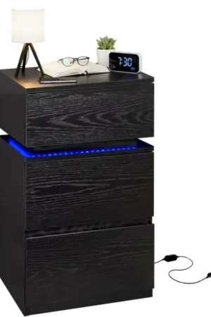Casamoda Nachtkastje - 3 Lades - Ladekastje - Verstelbare RGB LED Verlichting - Zwart - 40 x 35 x 55 cm Bestseller
