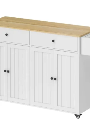 Nancy's Oriago Keukenkast - Vrijstaand keukeneiland - Buffetkast - Wit / Hout - ± 145 x 45 x 90 cm Snelle Levering