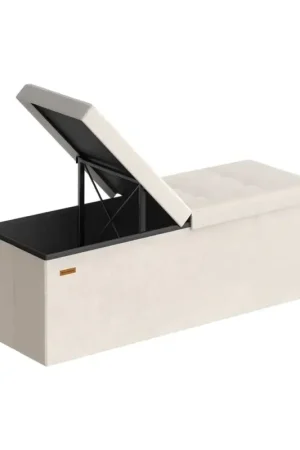 Nancy's Pralormo Opbergbank - Bankje met opbergruimte - 131 Liter - Beige - Fluweel - ± 110 x 40 x 40 cm Superprijs