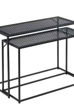 Nancy's Predoi Sidetables Set - Consoletafels - Haltafels - Set van 2 - Zwart - Staal / Glas Meest Verkocht