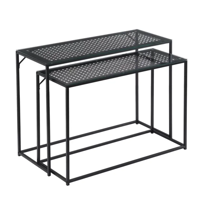 Nancy's Predoi Sidetables Set - Consoletafels - Haltafels - Set van 2 - Zwart - Staal / Glas Meest Verkocht