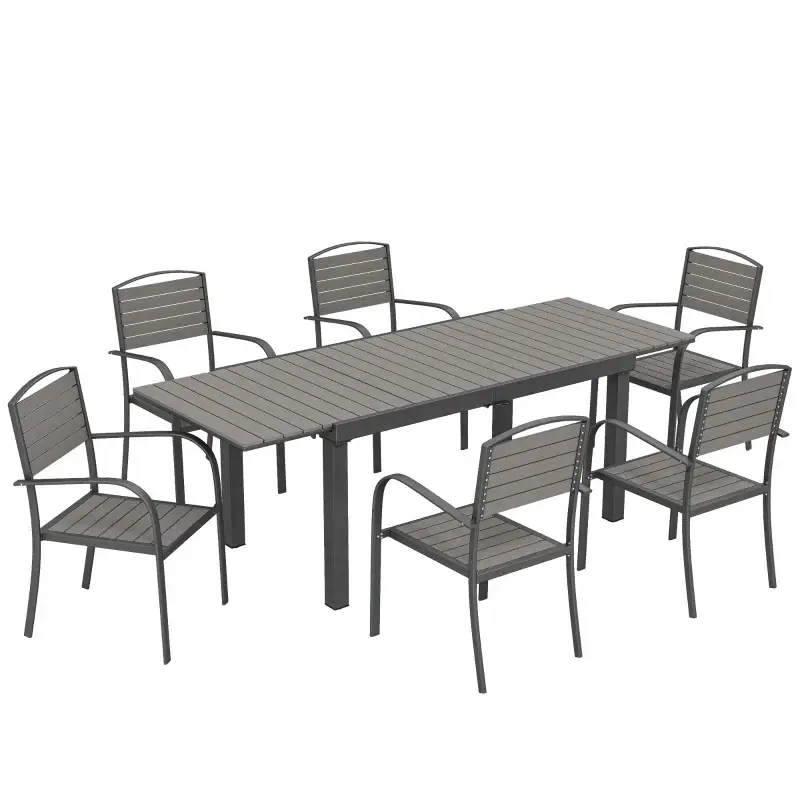 Nancy's Sarno Tuinset - 7-Delige Tuintafel Set - Tuinmeubelset - Uitschuifbare tafel - Grijs - Aluminium Lage Prijs