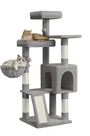 Beperkt Aanbod Nancy's Sestriere Krabpaal - Kattenboom - Krabplank - Grijs - Pluche - ± 50 x 50 x 135 cm