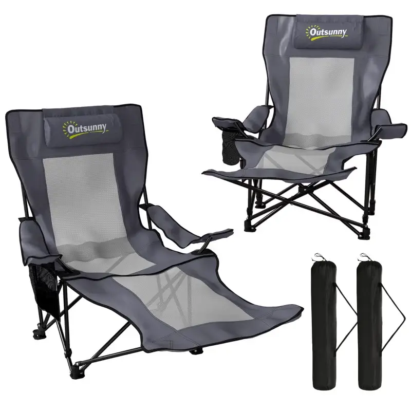 Snelle Levering Nancy's Soliera Kampeerstoelen - Set van 2 - Campingstoelen - 4 Ligstanden - Opvouwbaar - Grijs / Zwart