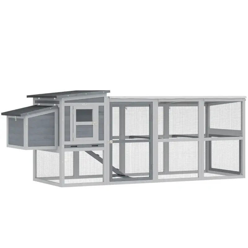Seizoensaanbieding Nancy's Sona Kippenhok - Kippenren - Waterdicht Dak - Moeiteloze Reiniging - Grijs - Dennenhout - ± 265 x 80 x 90 cm