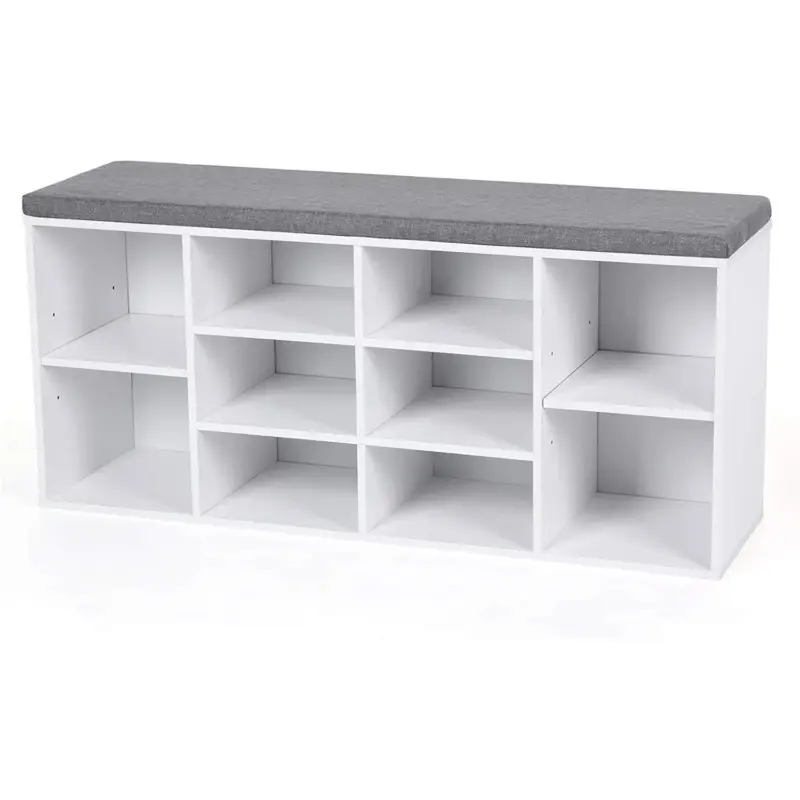 Veilige Betaling Nancy's Unhos Schoenenrek - Schoenenbank - Opbergbank - Wit / Grijs - ± 105 x 30 x 50 cm