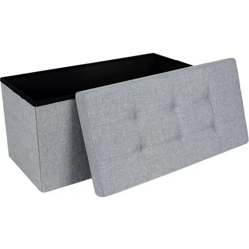 Meest Verkocht Nancy's Grijze Hocker - Linnen Zitbank Met Opslag - Opbergbank 76 x 37,5 x 37,5 CM