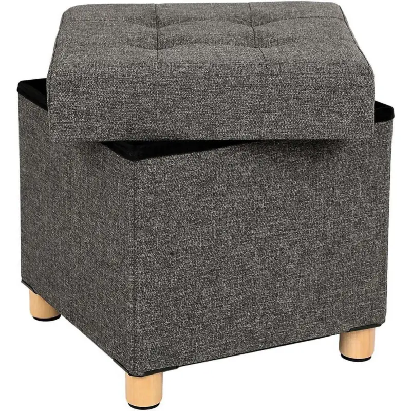 Nancy's Kleine Hocker - Zitstoel Met Opbergruimtes - Kruk Met Opslag - Poef - Grijs - ± 40 x 40 x 40 cm Koop Vandaag