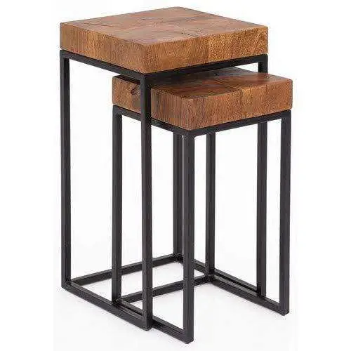 Actieprijs Nancy's Purade Salontafel Set - Bijzettafels - Koffietafel - Massief Sheesham Hout / Staal