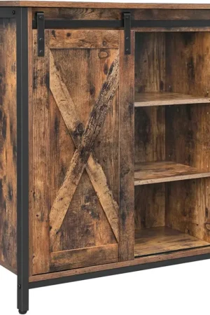 Hete Deal Nancy's Woodland Opbergkast - Dressoir - Vintage Bruin / Zwart - Spaanplaat / Staal - 70 x 30 x 80 cm