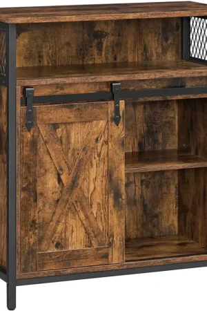 Direct Verzonden Nancy's Cody Dressoir - Opbergkast - Vintage Bruin / Zwart - Spaanplaat / Staal - 70 x 30 x 80 cm