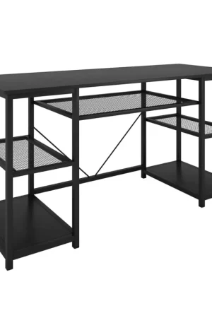 Koop Vandaag Nancy's Littleton Bureau - Computertafel - Kantoortafel - Opbergruimte - Bewerkt Hout - Gepoedercoat Staal - Zwart - 150 x 50 x 75 cm