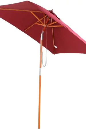 Rechtstreeks Van De Fabrikant Nancy's Arvin Parasol - Tuinparasol - Zonwering - Opvouwbaar - 3 Niveaus - Hout - Polyester - Wijnrood - 200 x 150 cm